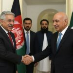 Afghan and Pakistani officials after ceasefire talks in Doha