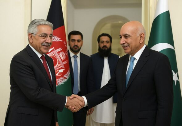 Afghan and Pakistani officials after ceasefire talks in Doha