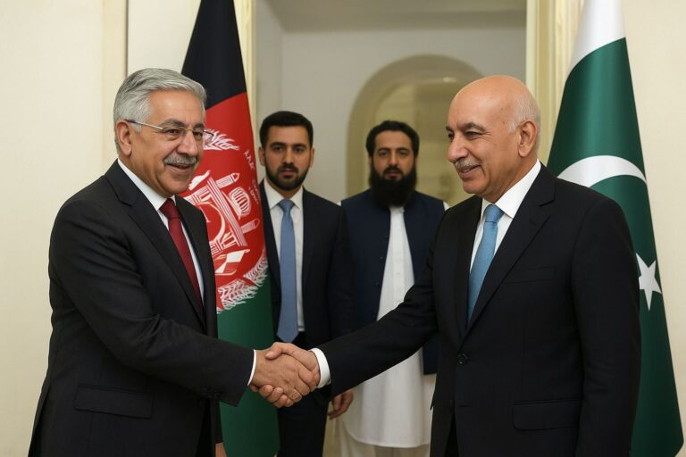 Afghan and Pakistani officials after ceasefire talks in Doha